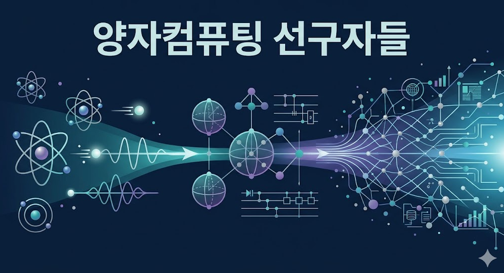 양자역학의 기초 연구부터 양자컴퓨팅 발전까지 이어진 주요 연구 업적을 타임라인 형식으로 표현한 이미지