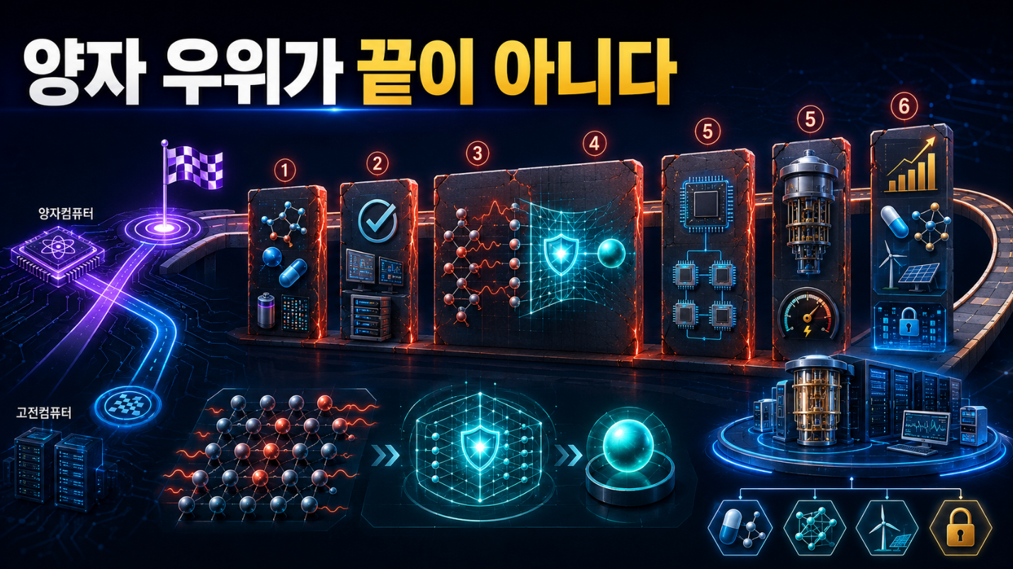 양자 우위 달성 이후 유용한 문제와 검증, 오류 보정, 확장성, 비용과 산업적 가치의 장벽을 넘어가는 양자컴퓨터 이미지