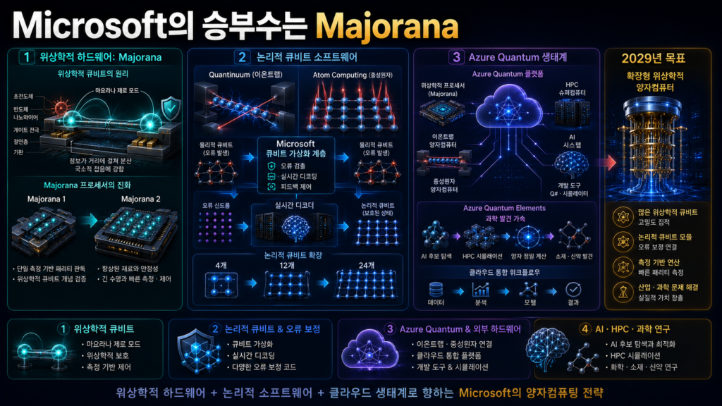 Microsoft의 마요라나 기반 위상학적 큐비트와 논리적 큐비트 오류 보정, Azure Quantum·AI·HPC 통합 전략