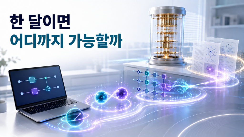 노트북에서 기본 양자회로를 학습한 뒤 얽힘과 알고리즘, 실제 양자컴퓨터와 논문 학습으로 점차 확장되는 양자컴퓨팅 학습과정