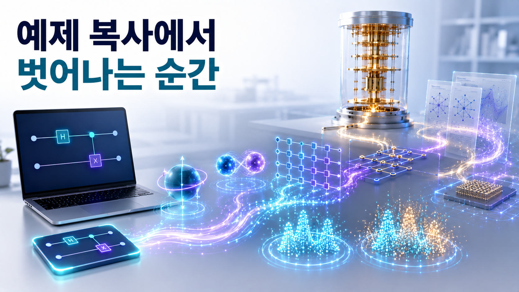 준비된 양자회로 예제를 실행하던 입문자가 상태를 직접 예측하고 회로 설계와 잡음 분석, 실제 양자컴퓨터 실행까지 확장하는 모습